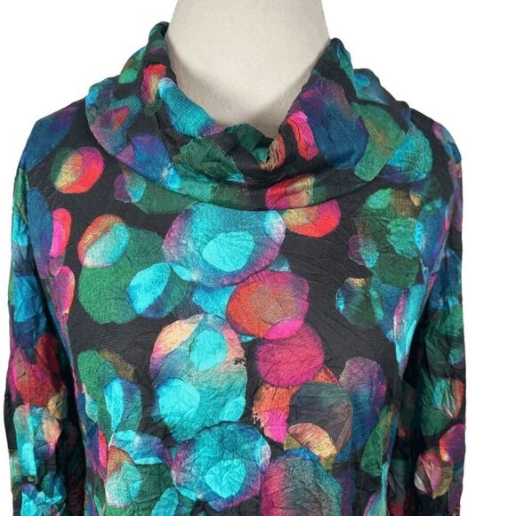 Snoskins Multi Color Dot Print Cowl Neck Top Art to Wear Asymmetrical Hem Size M - Picture 6 of 8